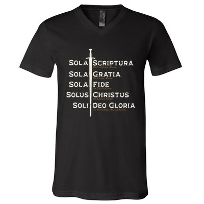 Five Solas Of The Reformation S Reformed Theology Bible V-Neck T-Shirt