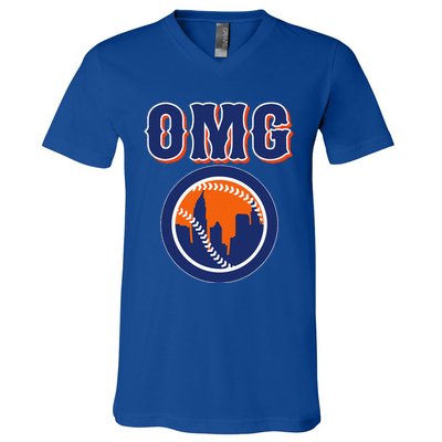 Funny Says Omg Baseball Lovers Omg Baseball V-Neck T-Shirt