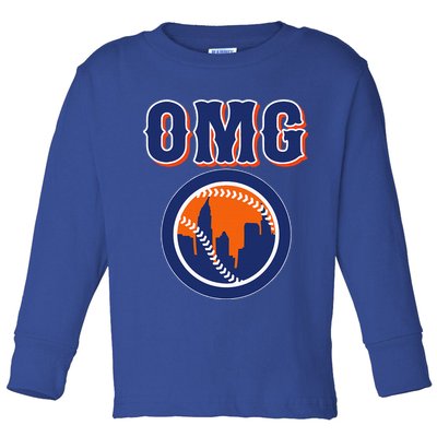 Funny Says Omg Baseball Lovers Omg Baseball Toddler Long Sleeve Shirt