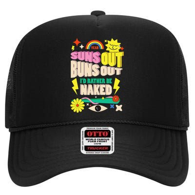 Funny SUNS OUT BUNS OUT Nude Naked Naturist Nudist High Crown Mesh Back Trucker Hat