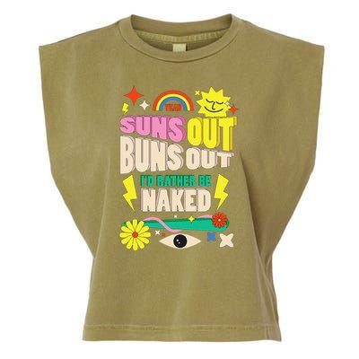 Funny SUNS OUT BUNS OUT Nude Naked Naturist Nudist Garment-Dyed Women's Muscle Tee