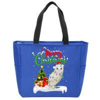 Funny Snowy Owl Bird Lover Xmas Lighting Snowy Owl Christmas Gift Zip Tote Bag