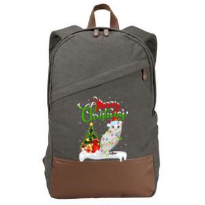 Funny Snowy Owl Bird Lover Xmas Lighting Snowy Owl Christmas Gift Cotton Canvas Backpack