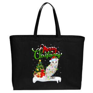 Funny Snowy Owl Bird Lover Xmas Lighting Snowy Owl Christmas Gift Cotton Canvas Jumbo Tote