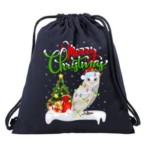 Funny Snowy Owl Bird Lover Xmas Lighting Snowy Owl Christmas Gift Drawstring Bag