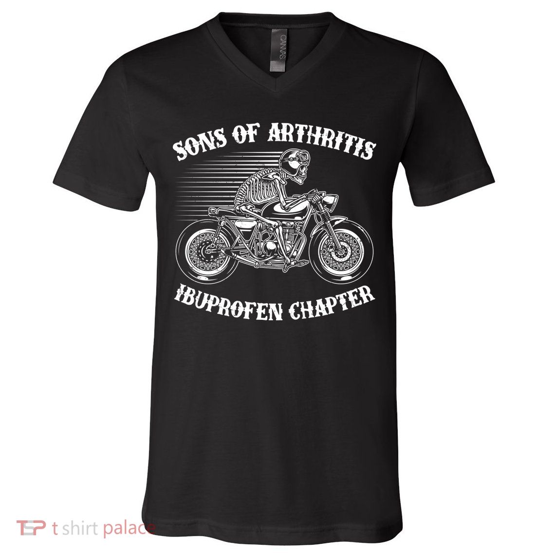 Funny Sons Of Arthritis Ibuprofen Chapter Skeleton Motorcycle V-Neck T-Shirt