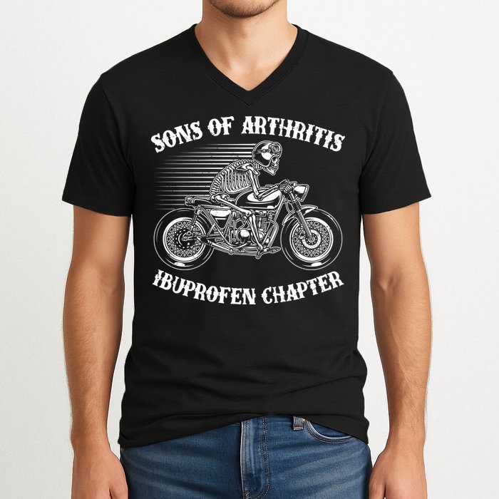 Funny Sons Of Arthritis Ibuprofen Chapter Skeleton Motorcycle V-Neck T-Shirt