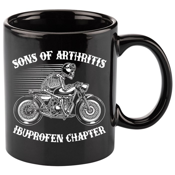 Funny Sons Of Arthritis Ibuprofen Chapter Skeleton Motorcycle 11oz C Handle Ceramic Mug