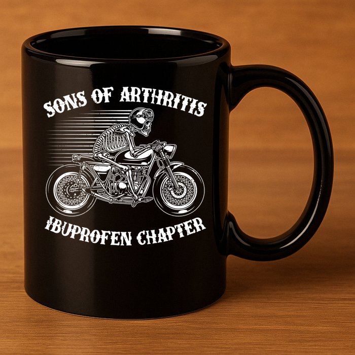 Funny Sons Of Arthritis Ibuprofen Chapter Skeleton Motorcycle 11oz C Handle Ceramic Mug