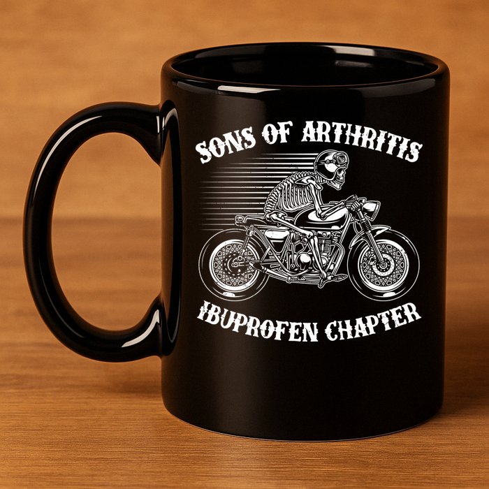 Funny Sons Of Arthritis Ibuprofen Chapter Skeleton Motorcycle 11oz C Handle Ceramic Mug