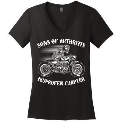 Funny Sons Of Arthritis Ibuprofen Chapter Skeleton Motorcycle Women's V-Neck T-Shirt