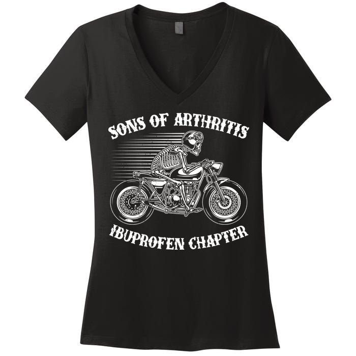 Funny Sons Of Arthritis Ibuprofen Chapter Skeleton Motorcycle Women's V-Neck T-Shirt