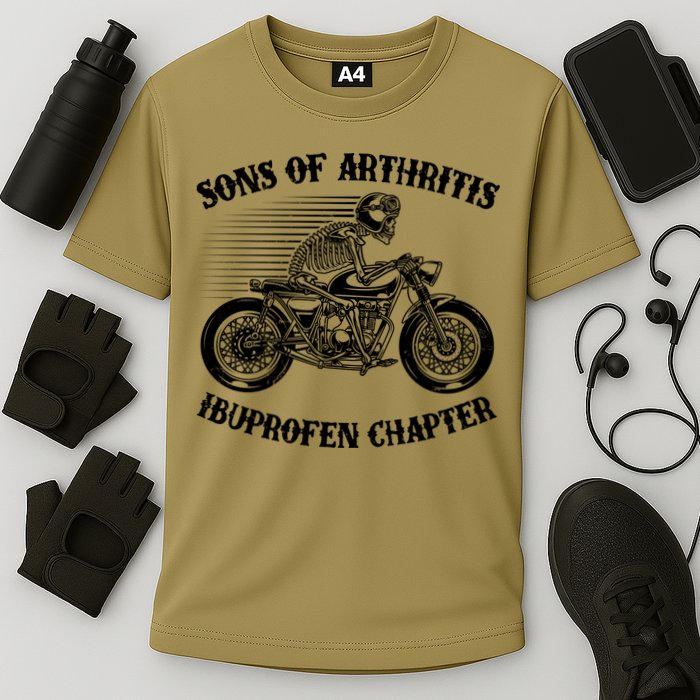 Funny Sons Of Arthritis Ibuprofen Chapter Skeleton Motorcycle Cooling Performance Crew T-Shirt