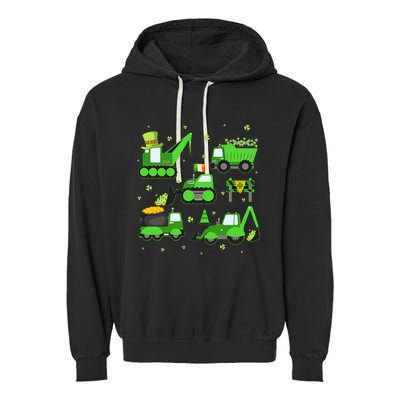 Funny St Patricks Day Crane Truck Construction Boy Garment-Dyed Fleece Hoodie