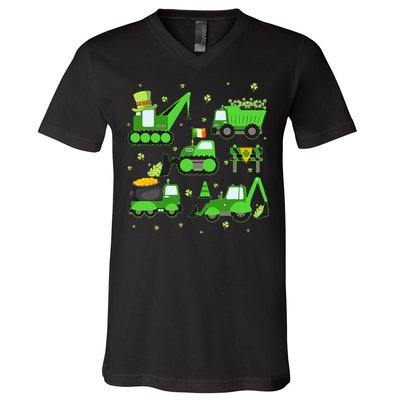 Funny St Patricks Day Crane Truck Construction Boy V-Neck T-Shirt