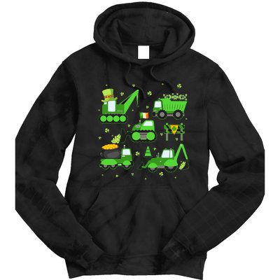 Funny St Patricks Day Crane Truck Construction Boy Tie Dye Hoodie