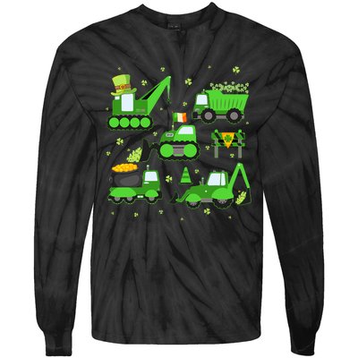 Funny St Patricks Day Crane Truck Construction Boy Tie-Dye Long Sleeve Shirt