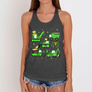 Funny St Patricks Day Crane Truck Construction Boy Women's Knotted Racerback Tank