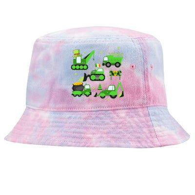 Funny St Patricks Day Crane Truck Construction Boy Tie-Dyed Bucket Hat