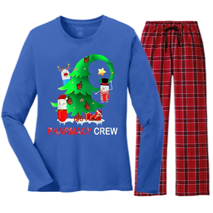 Funny Snow Pharmacy Crew Reindeer Santa Hat Christmas Gift Women's Long Sleeve Flannel Pajama Set 