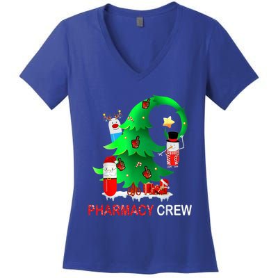 Funny Snow Pharmacy Crew Reindeer Santa Hat Christmas Gift Women's V-Neck T-Shirt