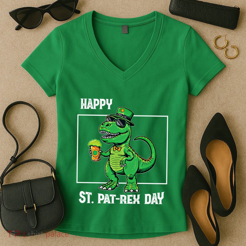 Funny Saint Patrick Beer Rex Design Happy St Patrex Day Meaningful Gift Women's V-Neck T-Shirt