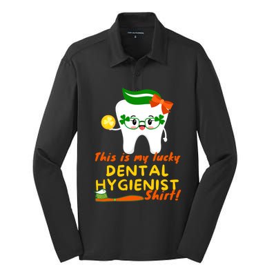 Funny St Patrick's Day Dental Hygienist Dentist Lucky Tooth Gift Silk Touch Performance Long Sleeve Polo