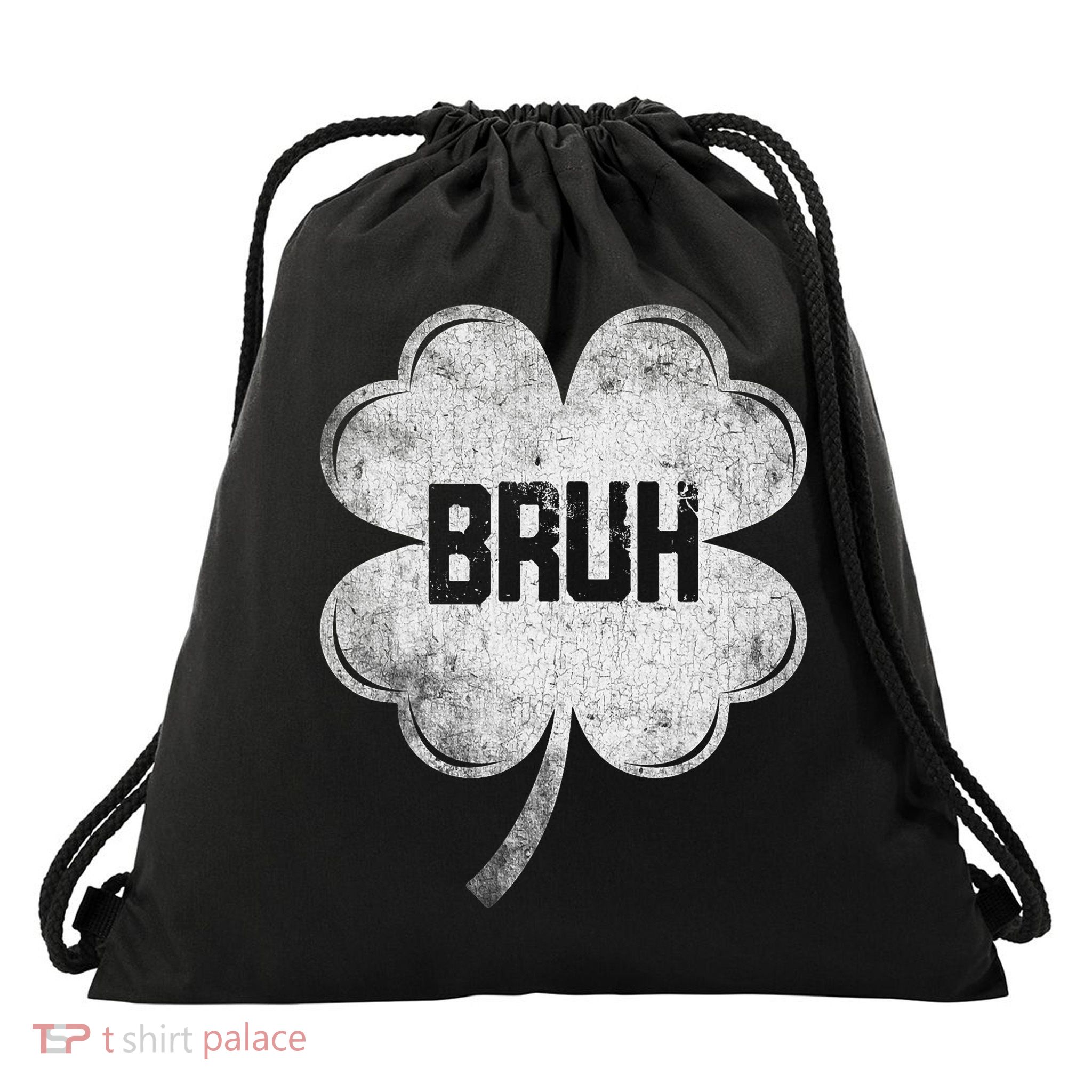 Funny St Patricks Day Bruh Meme Shamrock Drawstring Bag