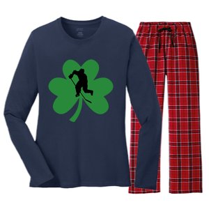 Funny St. Patricks Day Hockey Player Gift Women's Long Sleeve Flannel Pajama Set 