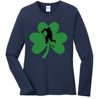 Funny St. Patricks Day Hockey Player Gift Ladies Long Sleeve Shirt