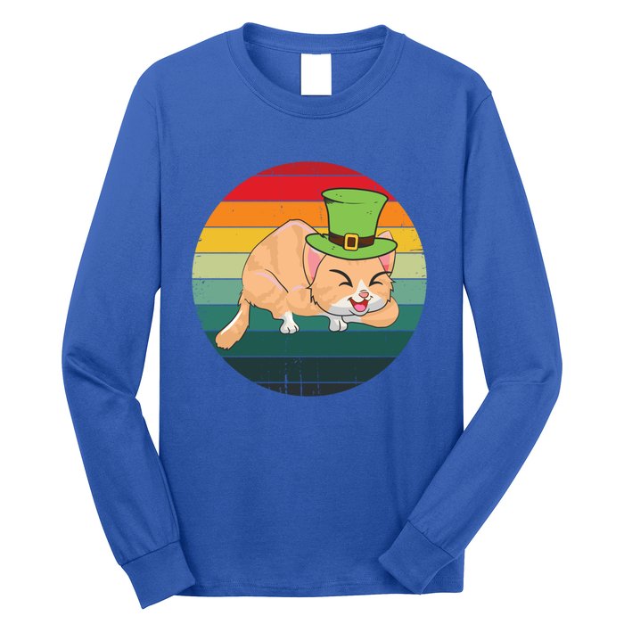 Funny St Patricks Day Shamrock Cat Lover Irish Retro Vintage Great Gift Long Sleeve Shirt