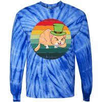 Funny St Patricks Day Shamrock Cat Lover Irish Retro Vintage Great Gift Tie-Dye Long Sleeve Shirt