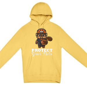 Funny Squirrel Protect Your Nuts Baseball Catcher Animal Cool Gift Premium Pullover Hoodie