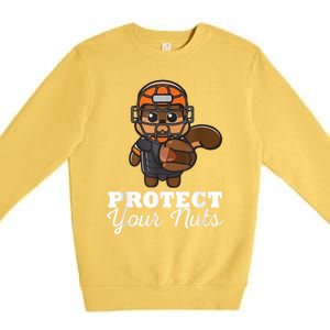 Funny Squirrel Protect Your Nuts Baseball Catcher Animal Cool Gift Premium Crewneck Sweatshirt