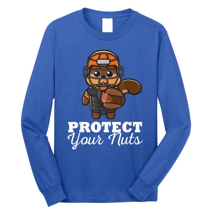 Funny Squirrel Protect Your Nuts Baseball Catcher Animal Cool Gift Long Sleeve Shirt