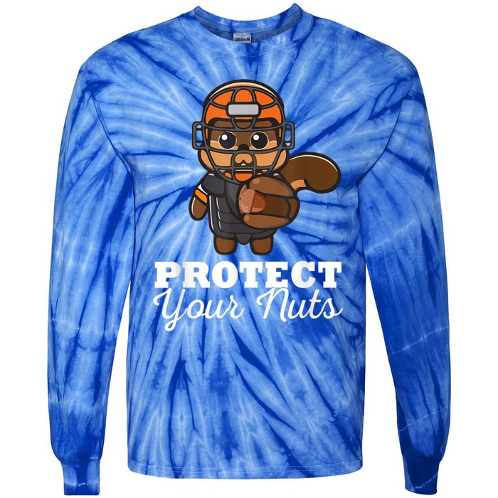 Funny Squirrel Protect Your Nuts Baseball Catcher Animal Cool Gift Tie-Dye Long Sleeve Shirt