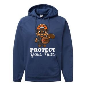 Funny Squirrel Protect Your Nuts Baseball Catcher Animal Cool Gift Performance Fleece Hoodie