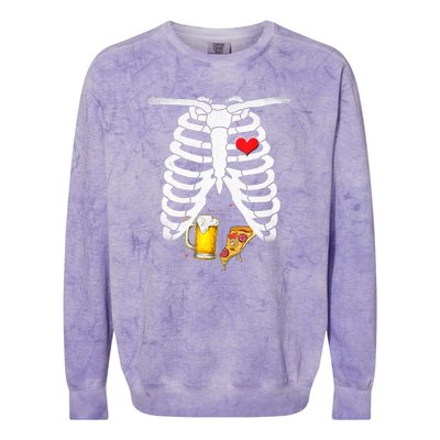 Funny Skeleton Pregnancy Pizza Beer Xray Halloween Soon Dad Gift Colorblast Crewneck Sweatshirt