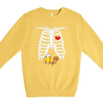 Funny Skeleton Pregnancy Pizza Beer Xray Halloween Soon Dad Gift Premium Crewneck Sweatshirt