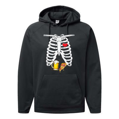 Funny Skeleton Pregnancy Pizza Beer Xray Halloween Soon Dad Gift Performance Fleece Hoodie