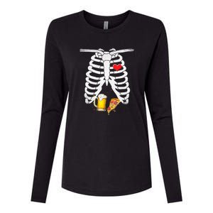 Funny Skeleton Pregnancy Pizza Beer Xray Halloween Soon Dad Gift Womens Cotton Relaxed Long Sleeve T-Shirt