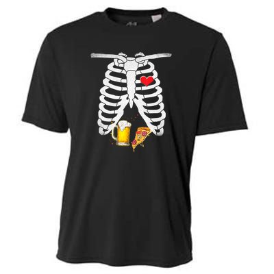 Funny Skeleton Pregnancy Pizza Beer Xray Halloween Soon Dad Gift Cooling Performance Crew T-Shirt