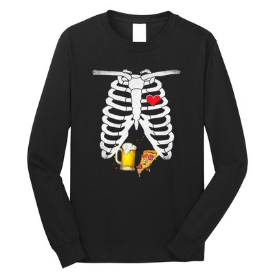 Funny Skeleton Pregnancy Pizza Beer Xray Halloween Soon Dad Gift Long Sleeve Shirt