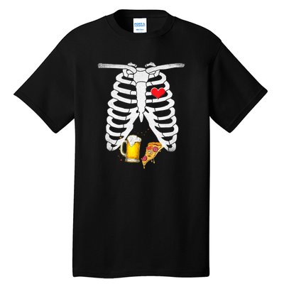 Funny Skeleton Pregnancy Pizza Beer Xray Halloween Soon Dad Gift Tall T-Shirt