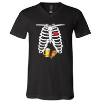 Funny Skeleton Pregnancy Pizza Beer Xray Halloween Soon Dad Gift V-Neck T-Shirt