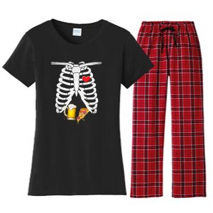 Funny Skeleton Pregnancy Pizza Beer Xray Halloween Soon Dad Gift Women's Flannel Pajama Set