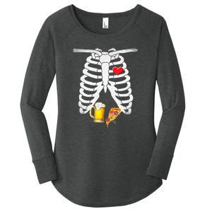 Funny Skeleton Pregnancy Pizza Beer Xray Halloween Soon Dad Gift Women's Perfect Tri Tunic Long Sleeve Shirt