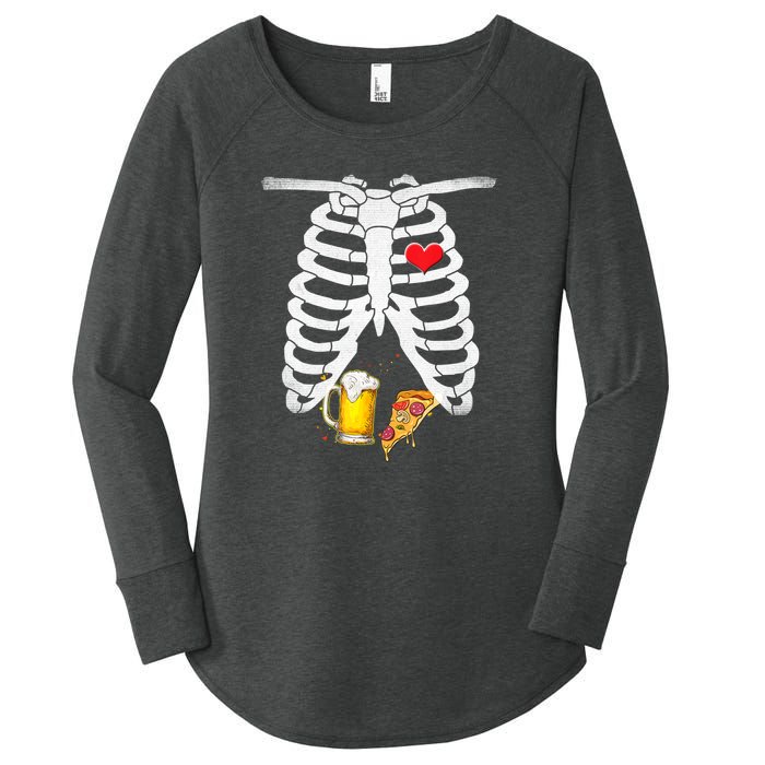 Funny Skeleton Pregnancy Pizza Beer Xray Halloween Soon Dad Gift Women's Perfect Tri Tunic Long Sleeve Shirt