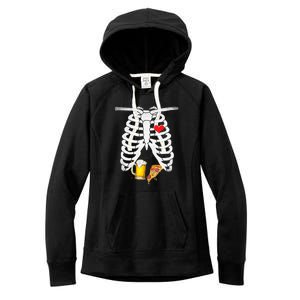 Funny Skeleton Pregnancy Pizza Beer Xray Halloween Soon Dad Gift Women's Fleece Hoodie