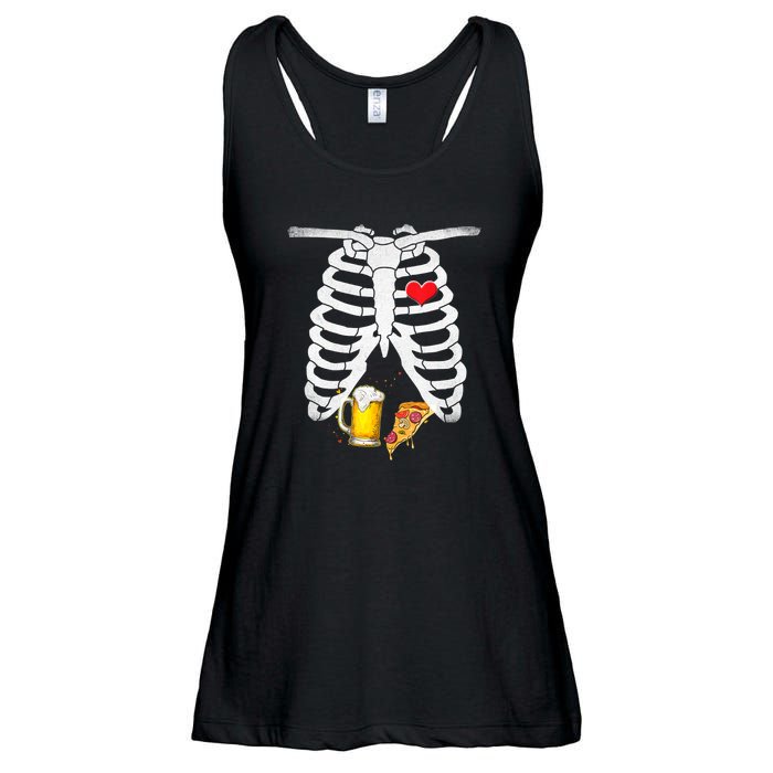 Funny Skeleton Pregnancy Pizza Beer Xray Halloween Soon Dad Gift Ladies Essential Flowy Tank